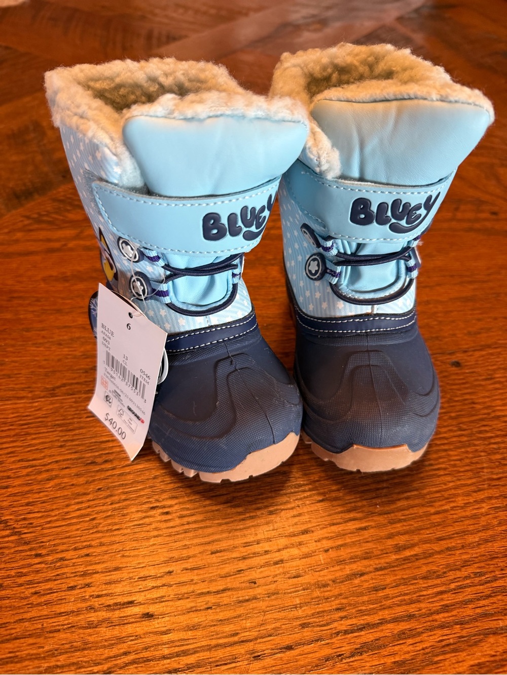 Bluey Light Blue and Navy Kids' Snow Boots with Faux Fur Lining Sz 6